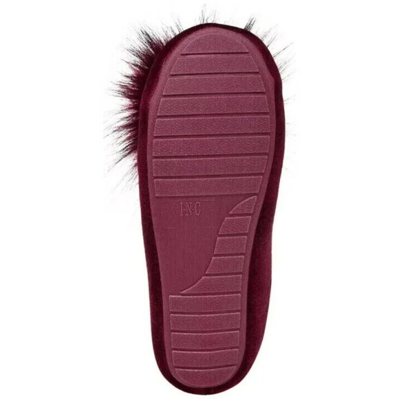 INC International Concepts Velvet Pom Pom Slide Slippers Burgundy Medium 7-8 - Picture 3 of 3